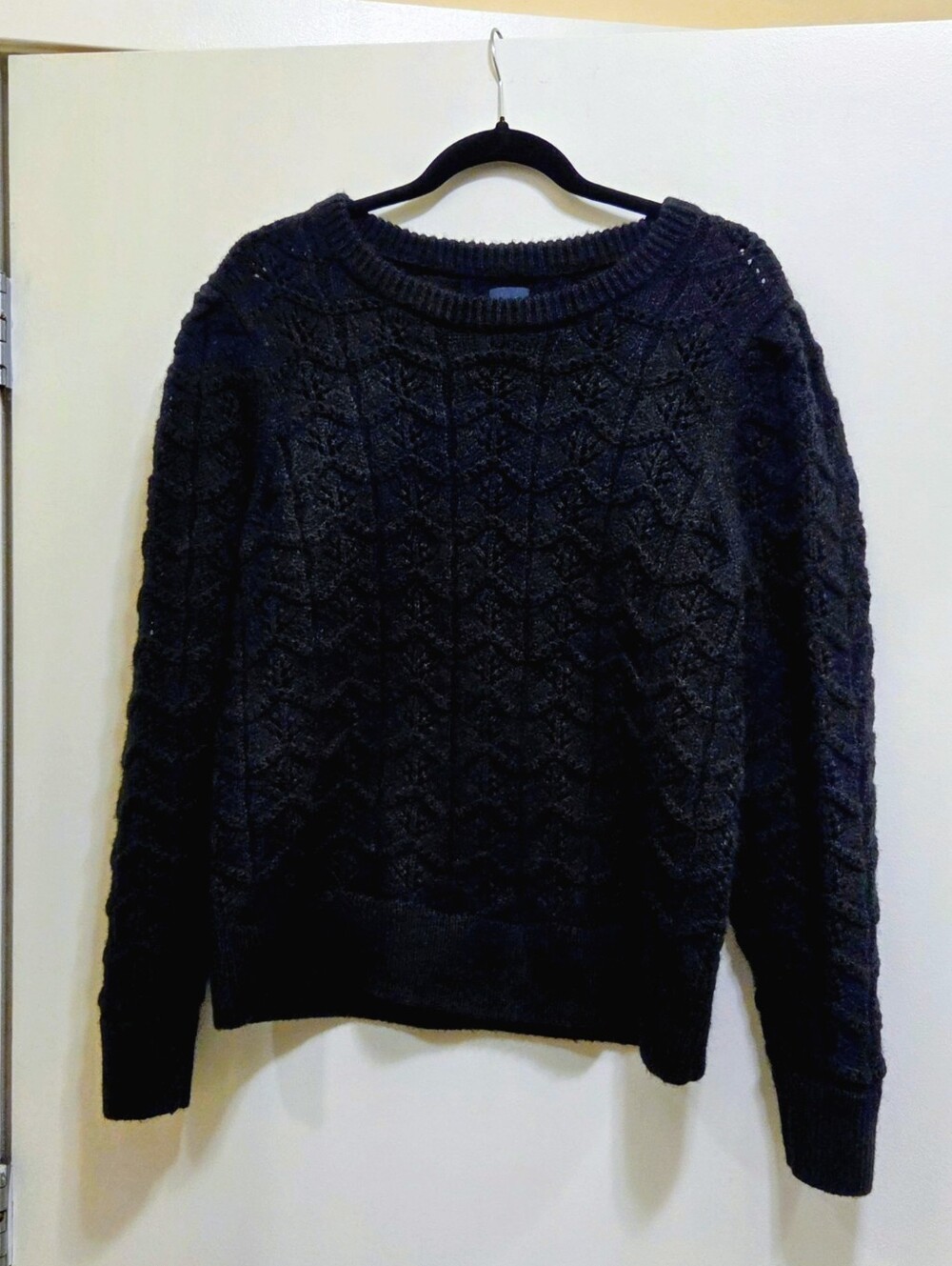 GAP Black Wool Blend Cable Knit Crewneck Sweater XL